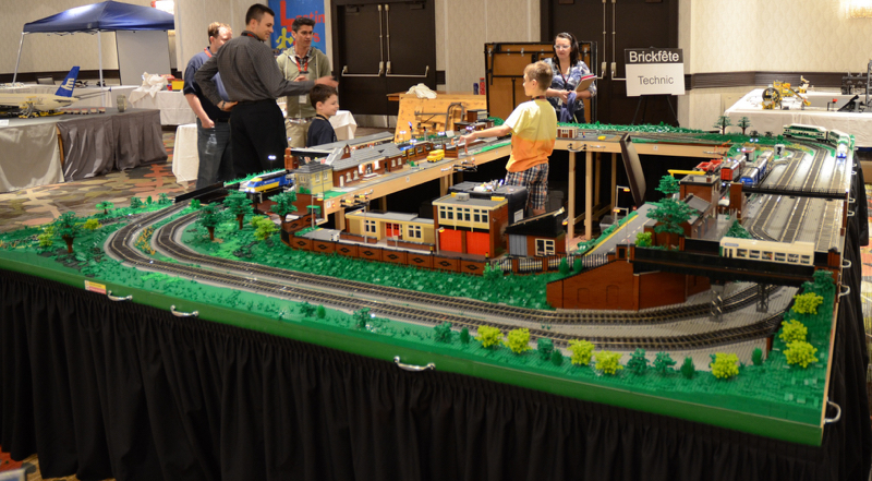 An overall view of my Lego Fareham layout just after setting up at Brickfete 2014